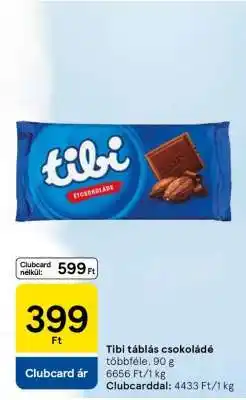 Tesco TIBI Táblás csokoládé ajánlat
