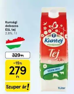 Tesco Kunsági dobozos ESL tej ajánlat