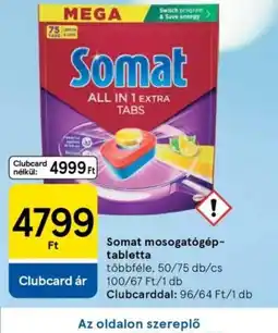 Tesco Somat ALL IN 1 EXTRA TABS mosogatgép-tabletta ajánlat
