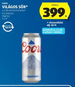 ALDI COORS VILÁGOS SÖR ajánlat