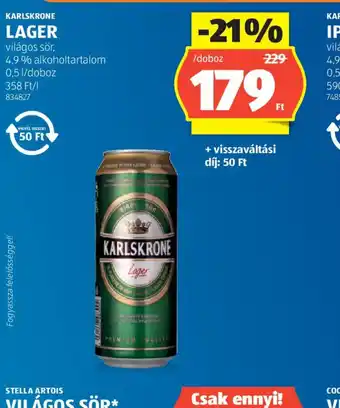 KARLSKRONE LAGER világos sör