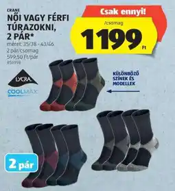 ALDI CRANE Női vagy férfi túrazokni, 2 pár ajánlat
