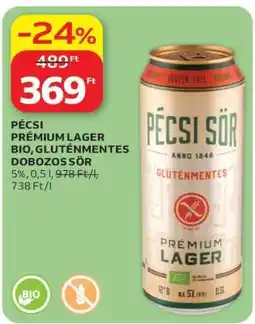 Auchan Pécsi Prémium Lager Bio Gluténmentes Dobozos Sör ajánlat