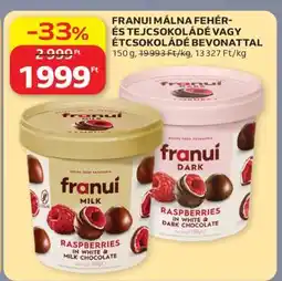 Auchan FRANUI MÁLNA FEHÉR- ÉS TEJCSOKOLÁDÉ VAGY ÉTCSOKOLÁDÉ BEVONATTAL ajánlat