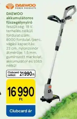 Tesco DAEWOO akkumulátoros fűszegélynyíró ajánlat