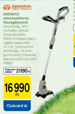Tesco DAEWOO akkumulátoros fűszegélynyíró ajánlat