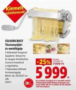 Lidl SILVERCREST Tésztanyújtó- és metélőgép ajánlat