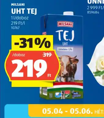 ALDI MILSANI UHT TEJ ajánlat