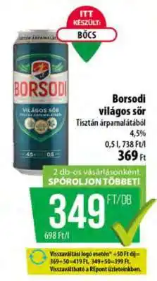 Coop BORSODI Világos sör ajánlat