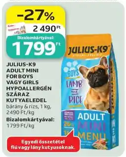 Auchan JULIUS-K9 ADULT MINI FOR BOYS VAGY GIRLS HYPOALLERGÉN SZÁRAZ KUTYAELEDEL ajánlat