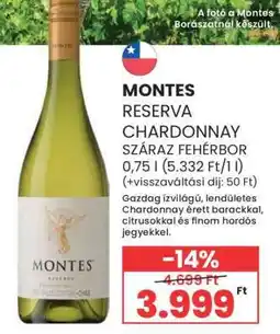Spar MONTES RESERVA CHARDONNAY SZÁRAZ FEHÉRBOR 0,75 l ajánlat