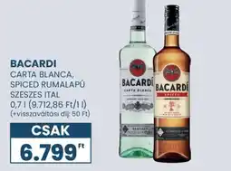 Spar Bacardi Carta Blanca, Spiced Rum ajánlat