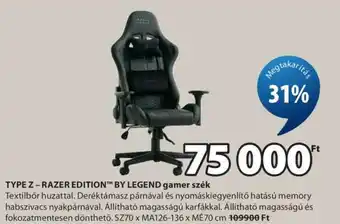 JYSK TYPE Z – RAZER EDITION BY LEGEND gamer szék ajánlat