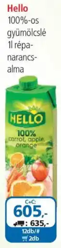 ÁRKLUB Hello 100%-os gyümölcslé répa-narancs-alma ajánlat