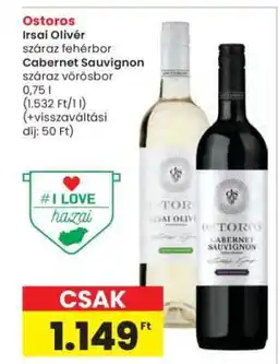 Interspar Ostoros Irsai Olivér száraz fehérbor / Cabernet Sauvignon száraz vörösbor ajánlat
