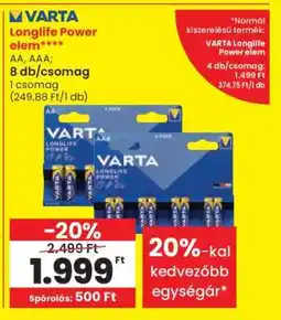 Spar VARTA Longlife Power elem ajánlat