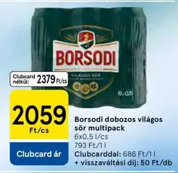 Tesco Borsodi dobozos világos sör multipack ajánlat