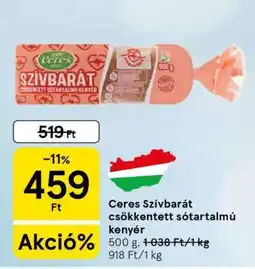 Tesco Ceres Szívbarát csökkentett sótartalmú kenyér ajánlat