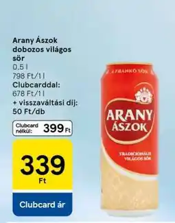 Tesco Arany Ászok dobozos világos sör ajánlat