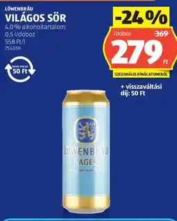 ALDI LÖWENBRÄU VILÁGOS SÖR ajánlat