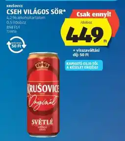 ALDI Krušovice Cseh Világos Sör ajánlat