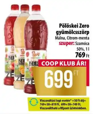 Coop Pölöskei Zero gyümölcsszörp ajánlat