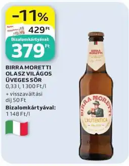 Auchan BIRRA MORETTI OLASZ VILÁGOS ÜVEGES SÖR ajánlat