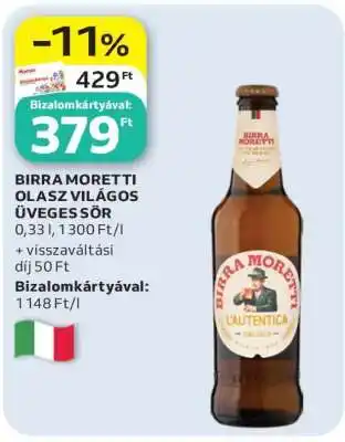 BIRRA MORETTI OLASZ VILÁGOS ÜVEGES SÖR