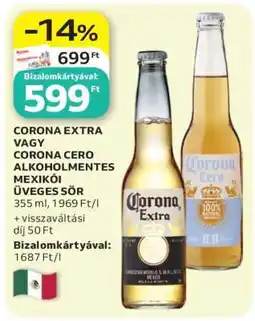 Auchan CORONA EXTRA VAGY CORONA CERO ALKOHOLMENTES MEXIKÓI ÜVEGES SÖR ajánlat