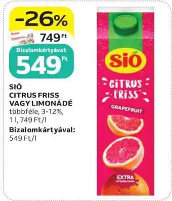 Auchan SIÓ CITRUS FRISS VAGY LIMONÁDÉ ajánlat