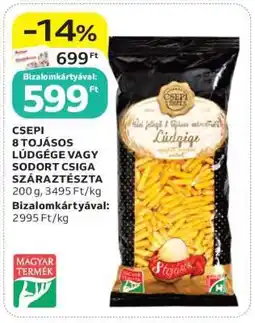 Auchan CSEPI 8 TOJÁSOS LÚDGÉGE VAGY SODORT CSIGA SZÁRAZTÉSZTA ajánlat