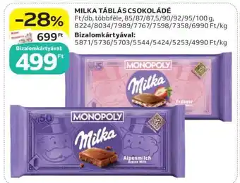 Auchan MILKA Táblás csokoládé ajánlat