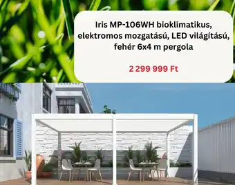 Iris MP-106WH bioklimatikus, elektromos mozgatású, LED világítású, fehér 6x4 m pergola
