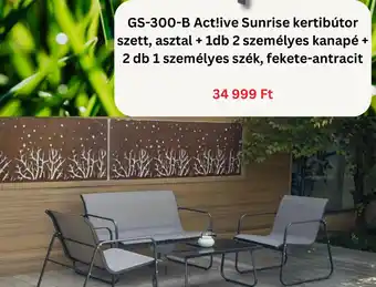 GS-300-B Act!ive Sunrise kertibútor szett, asztal + 1db 2 személyes kanapé + 2 db 1 személyes szék, fekete-antracit