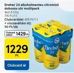 Tesco Dreher 24 alkoholmentes citromízű dobozos sör multipack ajánlat