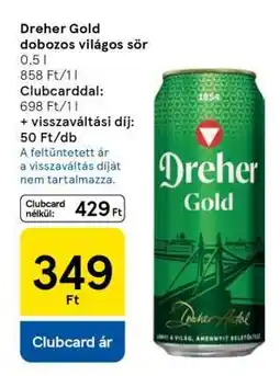 Tesco Dreher Gold dobozos világos sör ajánlat