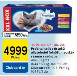 Tesco PreVital teljes értékű állateledel felnőtt macskák számára szószban ajánlat