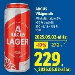 Lidl Argus Világos sör ajánlat