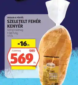 ALDI FRISSEN A PÉKTŐL SZELETELT FEHÉR KENYÉR ajánlat