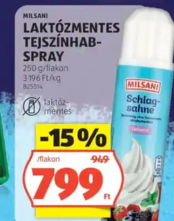 ALDI Milsani laktózmentes tejszínhab-spray ajánlat