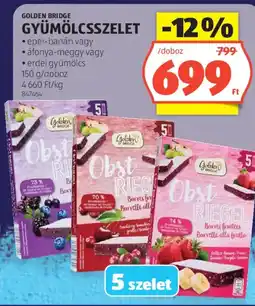ALDI Eper-banán vagy áfonya-meggy vagy erdei gyümölcs. 5 Szelet. 4 660 Ft/kg. ajánlat