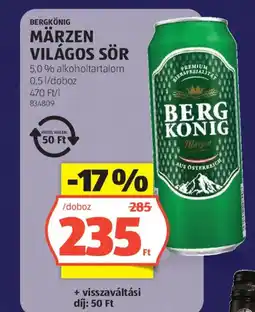 ALDI Bergkönig Märzen világos sör ajánlat