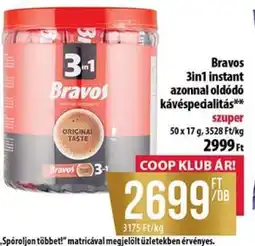 Coop Bravos 3in1 instant kávéspecialitás ajánlat
