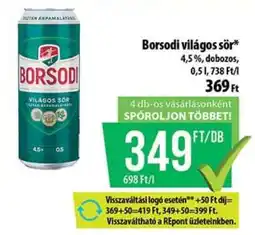 Coop BORSODI Világos sör ajánlat