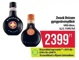 Coop Zwack Unicum gyógynövénylikőr ajánlat
