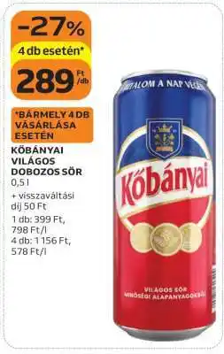 Auchan Kőbányai Világos Dobozos Sör ajánlat