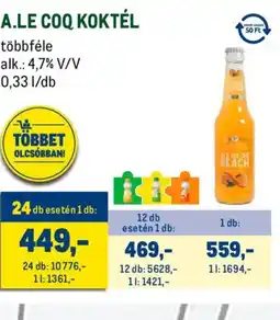 Metro A.Le Coq koktél ajánlat