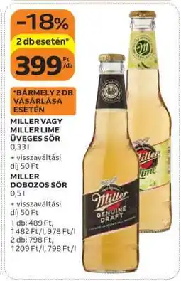 Auchan Miller vagy Miller Lime üveges sör ajánlat