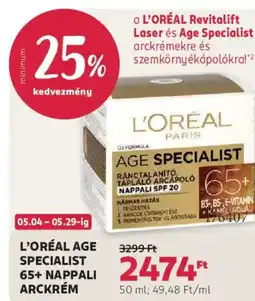Rossmann L'Oréal Age Specialist 65+ nappali arckrém ajánlat