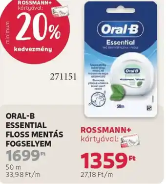 Rossmann Oral-B Essential Floss mentás fogselyem ajánlat